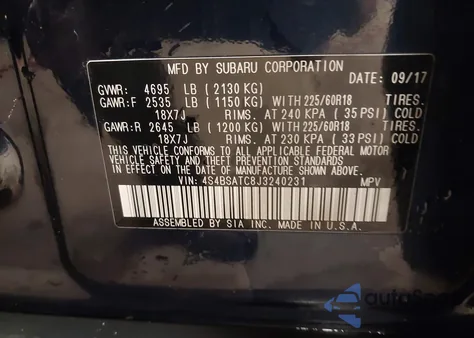 2018 Subaru Outback 2.5I Touring z USA, uszkodzony, nr VIN 4S4BSATC8J3240231